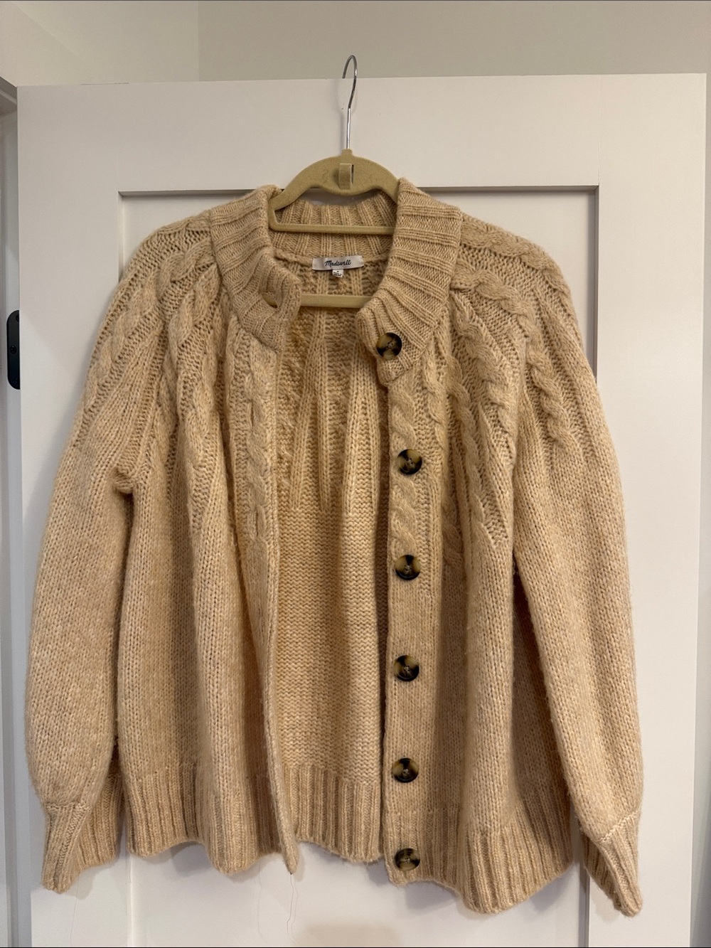 Madewell Beige Cable-Knit Cardigan with Tortoiseshell Buttons